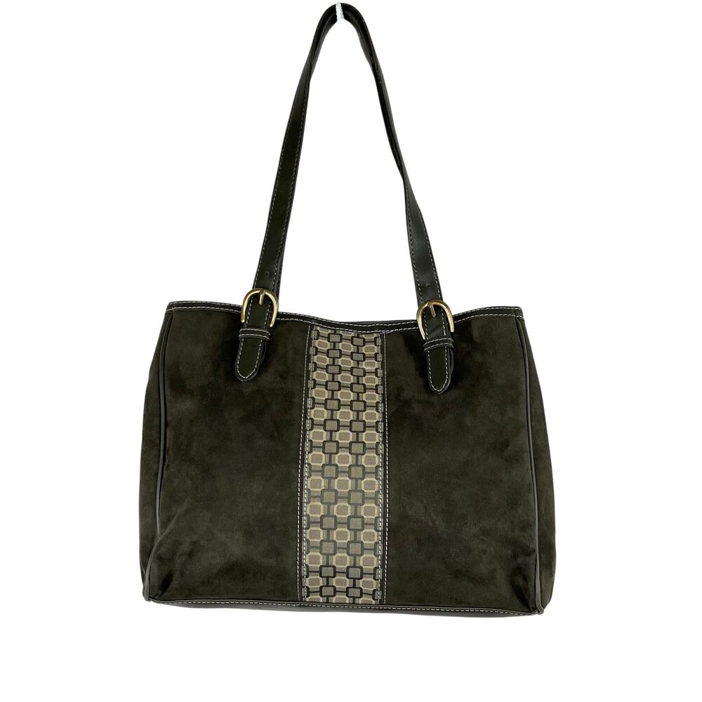 Nine West Olive Green Faux Suede Geometric Canvas Shoulder Bag Boho Purse